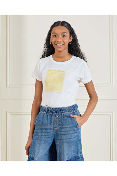 REDTAG Senior Girls White Printed T-Shirt