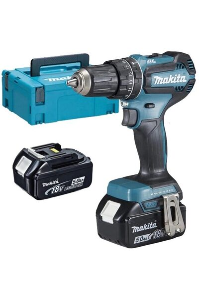 Makita Mașină de găurit/înșurubat cu percuție, 18V, 50 Nm, 2 acumulatori 5Ah, LED, valiză