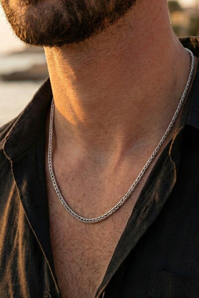 Söğütlü Silver 925 Ayar Gümüş Erkek Kolye Oksitli Tilki Kuyruğu Erkek Zincir Kolye SGTL13208