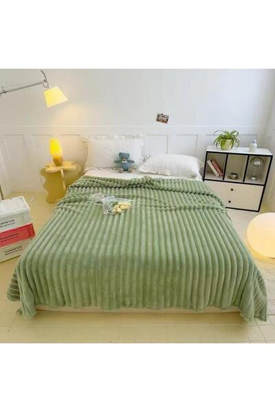 trendyhome Faux Rabbit Fur Blanket – Green, Plain, 200×230 cm, N15175