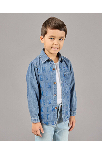 REDTAG قميص جينز أزرق مطبوع للأولاد
