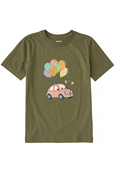 Colermi Cotton Fabric Children's T-Shirt – Cute Car with Balloons Printed T-S...