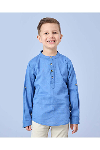 REDTAG Boys Blue Kurta Oxford Shirt