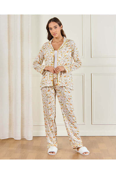 REDTAG Women Beige Printed Pyjama Set (2 Piece)