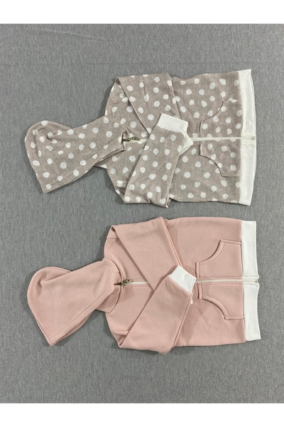 SEFUCAN Kız Çocuk kapşonlu fermuarlı hırka yıkamalı ,2 li pembe şardonlu, pua...