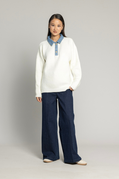 Nisan Pulover din tricotaj cu garnitură din denim