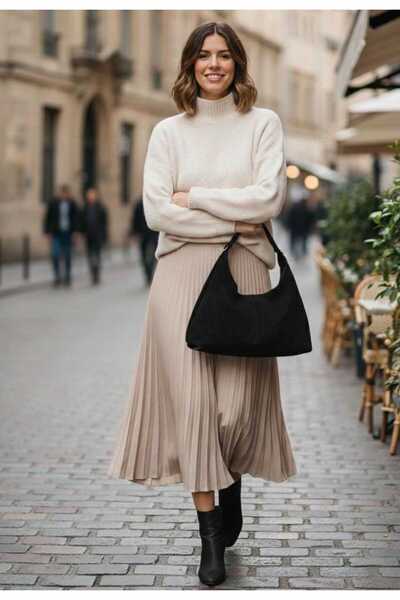 Zeynep Keskin Design New Season Genuine Suede Leather Women's Hand and Shoulder Bag (Long Strap Available)