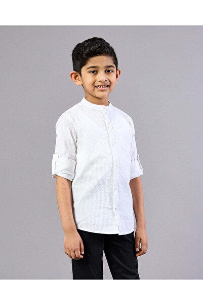 REDTAG Boys White Mandarin Collar Shirt