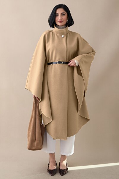 InStyle Belted Cashmere Beige Long Poncho
