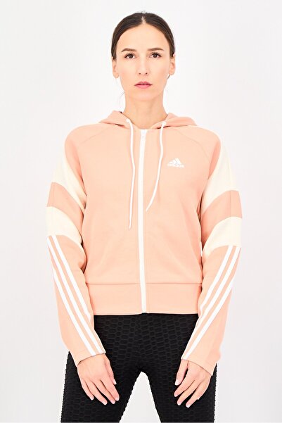 adidas سويت شيرت نسائي رياضي بشعار ماركة Fit Brand، لون خوخي