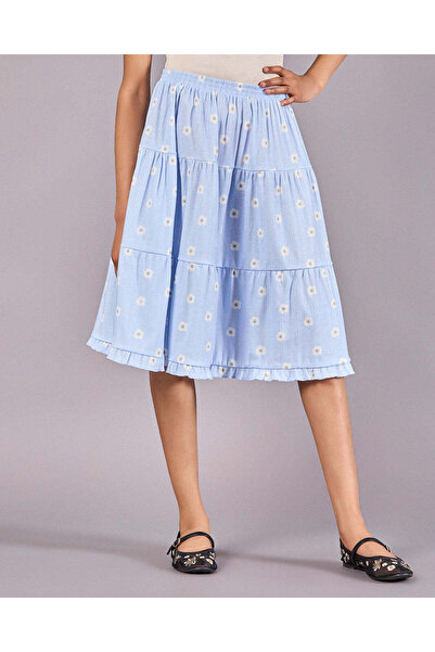 REDTAG Senior Girls Blue Floral Printed Skirt