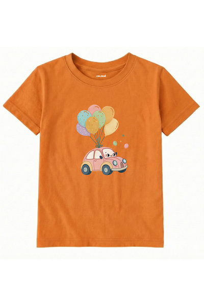 Colermi Cotton Fabric Children's T-Shirt – Cute Car with Balloons Printed T-S...