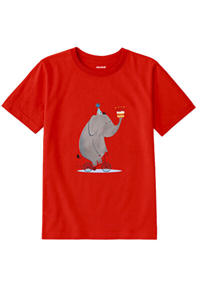 Colermi Cotton Fabric Children's T-Shirt – Bicycle Elephant and Cake Printed ...