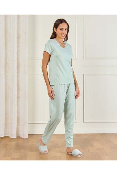 REDTAG Lace Trim V-Neck A/O Aop Pajama Set