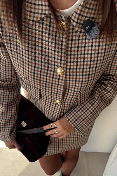 ELVAN TOLON Toprak Checkered Skirt Jacket Set