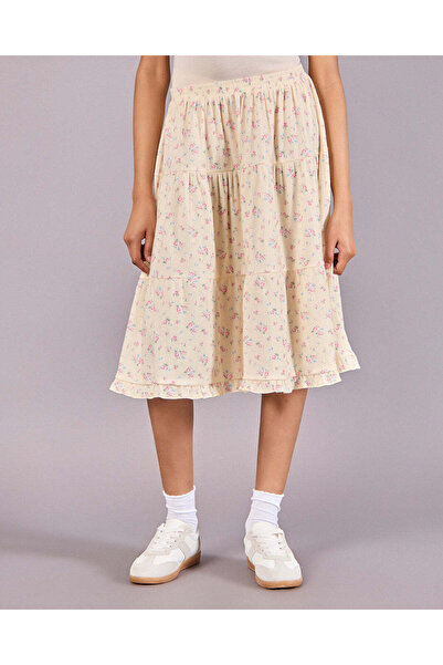 REDTAG Senior Girls Yellow Floral Printed Skirt