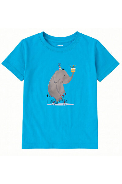 Colermi Cotton Fabric Children's T-Shirt – Bicycle Elephant and Cake Printed ...