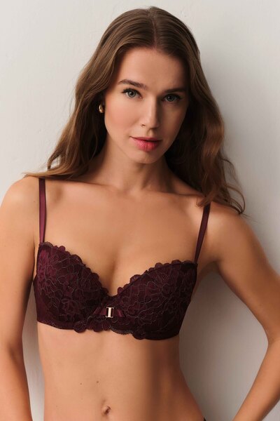 SUWEN Pearl Dantelli Yarı Destekli Balenli Sütyen