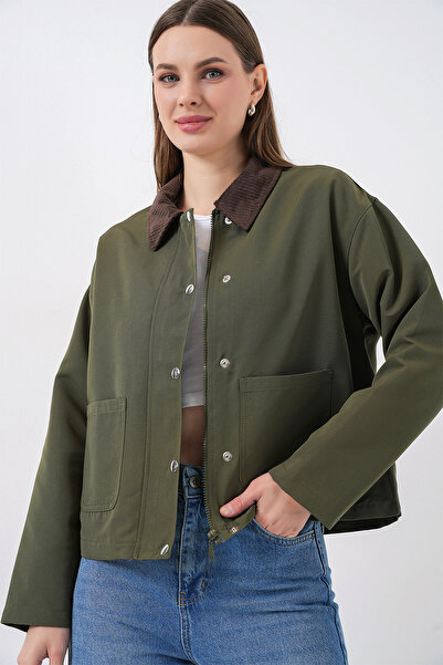 Bigdart Women's Pocket Detailed Short Jacket 5975 - Khaki