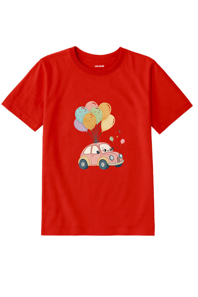 Colermi Cotton Fabric Children's T-Shirt – Cute Car with Balloons Printed T-S...