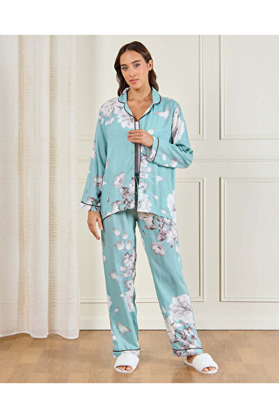 REDTAG Women Blue Printed Pyjama Set (2 Piece)