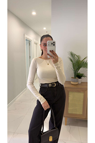 BİRCANÇİL Dlvin Gus Stone Boat Neck Long Sleeve Blouse