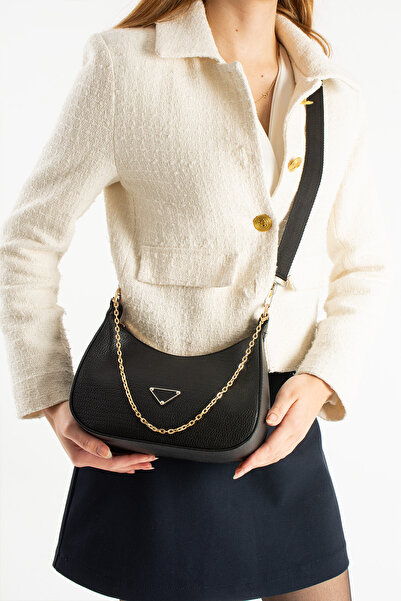 Zealous حقيبة كتف نسائية سوداء بسلسلة معلقة