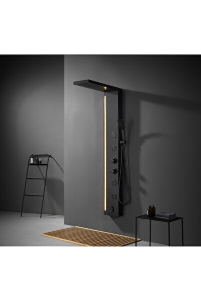 Radinavico Panou de duș cu efect de ploaie și jeturi de masaj, LED, negru mat