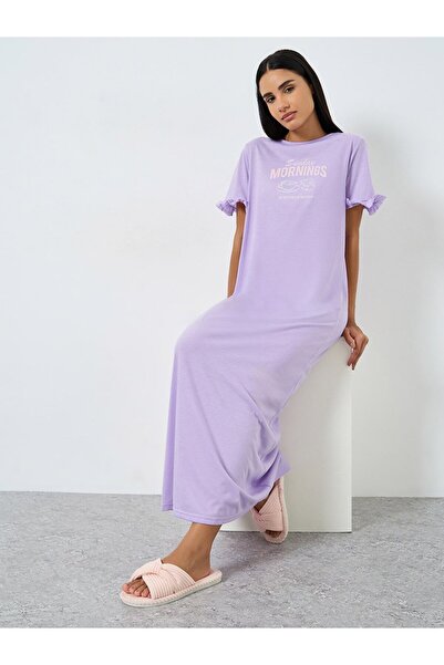 Styli Sunday Mornings Ruffle Sleeve Sleep T-Shirt Dress