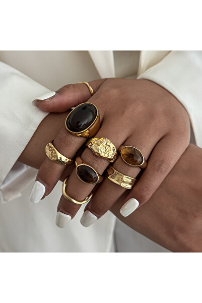 Choice Set Salircon 8 Pcs/set Punk Irregular Resin Rings for Women Vintage Charm Gold Color Metal Finger Ri