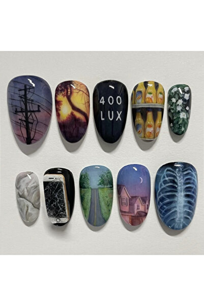 Choice Y16 24pcs Gradient Black False Nails Cute Cartoon Cat's Eye Forest Elf...