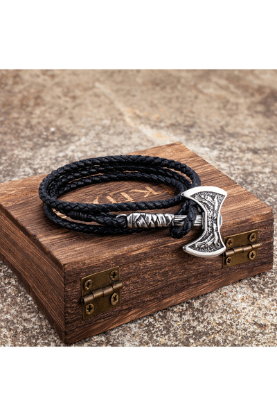 Choice Black Norse Hatchet Multi-layer Leather Bracelets Men Stainless Steel Vikings Axe Wristband Raven Am