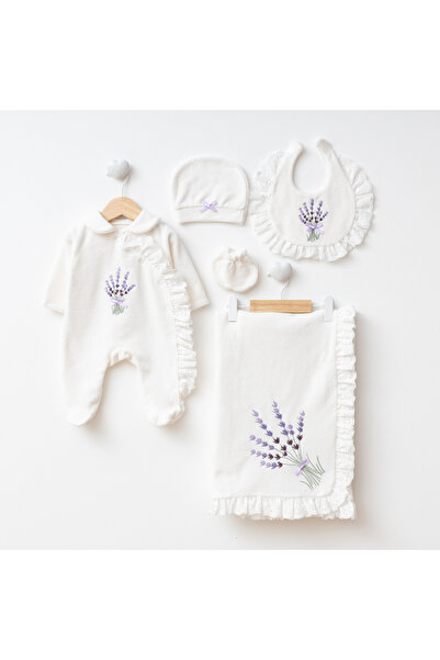 Eda Baby Lavanta Nakışlı Kadife %100 Pamuklu Yenidoğan Hastane Çıkış Seti Kız...