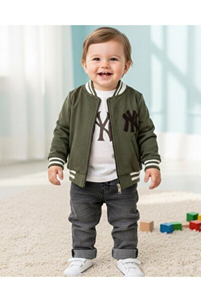 voyyo kids baby Erkek Bebek Süet Kolej Ceketli 6-9-12-18-24 Aylık 3 Parça Kot...