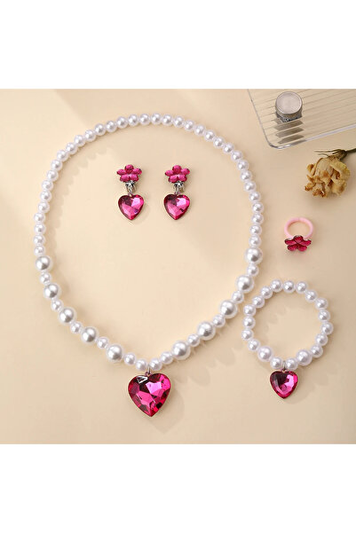 Choice طقم مجوهرات للأطفال مكون من 5 قطع من اللؤلؤ الصناعي باللون الوردي الدا...