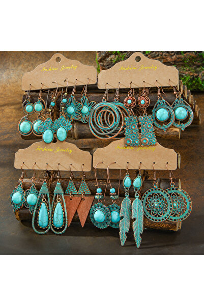 Choice X25071801 طقم أقراط برونزية عتيقة بوهيمية، أقراط متدلية بتصميم هندسي م...