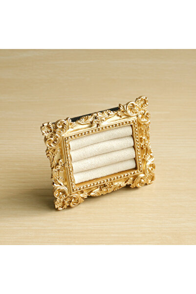 Choice 4 Beige Vintage Gold Ring Display Stand,Suede Earring Tray Baroque Des...