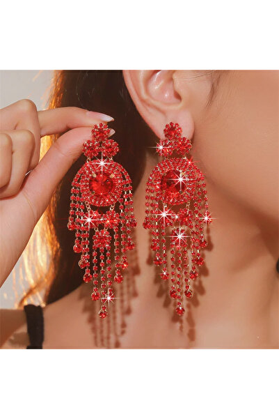 Choice أقراط فاخرة مرصعة بالكريستال بألوان الأحمر والأخضر والفضي للنساء، مع ش...