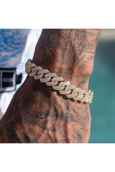 Choice 18cm Gold-color Mens Cuban Bracelet Full Diamond-Rhombus Design - Luxu...