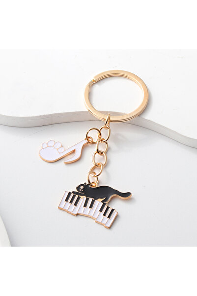 Choice E6643 Cute Enamel Keychains Black Cat Music Note Piano Pet Key Rings F...