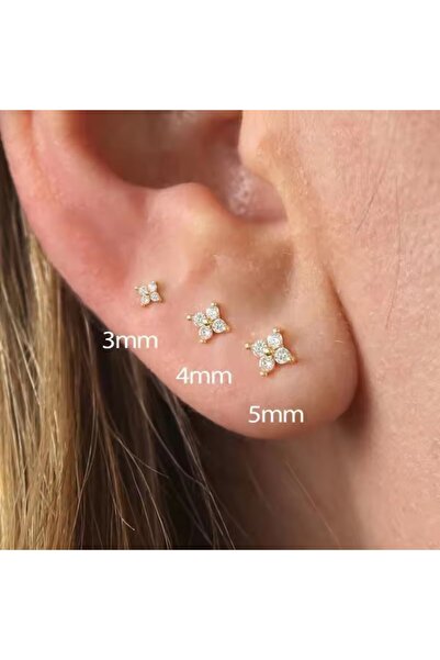 Choice أقراط ذهبية اللون، 3 قطع، مقاسات 3 و4 و5 ملم، بتصميم زهرة رقيقة وفراشة...