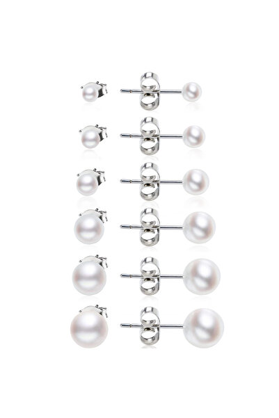 Choice زوج واحد من أقراط اللؤلؤ الأبيض 4 مم، مصنوعة من الفولاذ المقاوم للصدأ ...