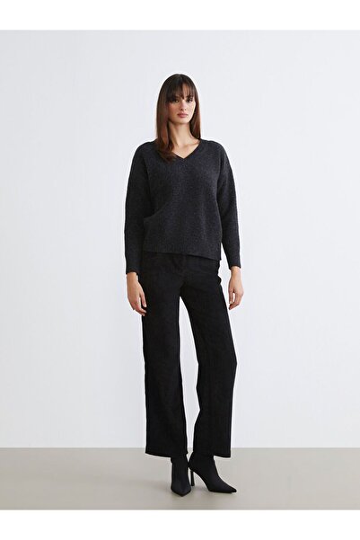 LC Waikiki Pantaloni de damă LCW Modest din catifea cu picioare largi