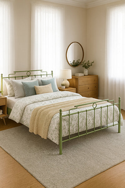 Unimet Hatkus Çift Kişilik Ferforje Metal Karyola-Yeşil (AHŞAP LATALI)