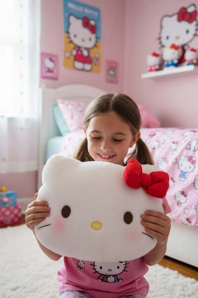 SANRIO Lisanslı Hello Kitty Çilek Serisi Baş Şeklinde Yastık