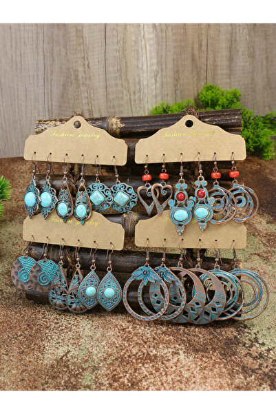 Choice 23070521 أقراط متدلية بتصميم هندسي من حجر أزرق بوهيمي عتيق للنساء، لون...