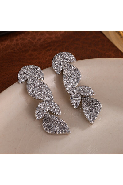 Choice Sliver Color ZAKOL Luxury Micro Paved Cubic Zirconia Long Leaf Drop Earrings for Women Female Weddin