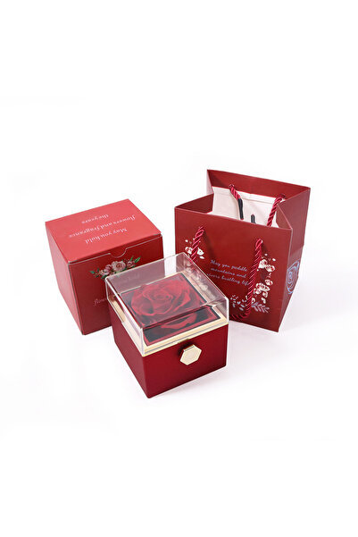 Choice علبة هدايا على شكل وردة حمراء دوارة، مصنوعة من الأكريليك، مزينة بخواتم وقلائد ومجوهرات على شكل زهور، هدية مثالية للصديقة أو الأم، إصدار 2023 الرائج.