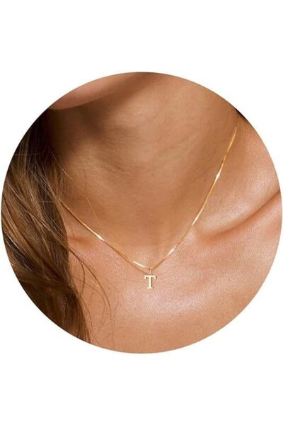 Choice قلادة من الفولاذ المقاوم للصدأ مطلية بالذهب، تحمل الأحرف من T إلى Z، س...