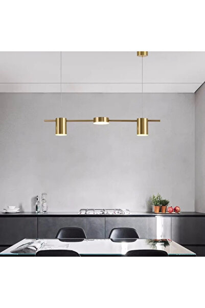NZL Lighting Eos Üçlü Altın Ledli Sıralı Avize Yemek Masası Sarkıt Avize Salo...